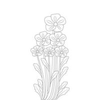 ilustración de dibujo lineal de página para colorear de flores naturales para arte infantil vector