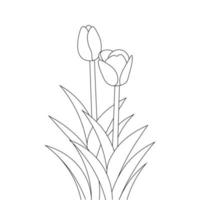 tulip line art flower coloring page design for printing template continuous black stroke vector