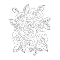 rose flower coloring page template for kids educational print element design vector