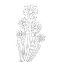 Branch of flower coloring book page drawing line art design on white background vector