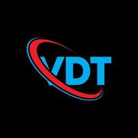 logotipo vdt. letra vdt. diseño del logotipo de la letra vdt. logotipo de vdt iniciales vinculado con círculo y logotipo de monograma en mayúsculas. tipografía vdt para tecnología, negocios y marca inmobiliaria. vector