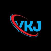 logotipo vkj. letra vkj. diseño del logotipo de la letra vkj. logotipo de las iniciales vkj vinculado con el círculo y el logotipo del monograma en mayúsculas. tipografía vkj para tecnología, negocios y marca inmobiliaria. vector