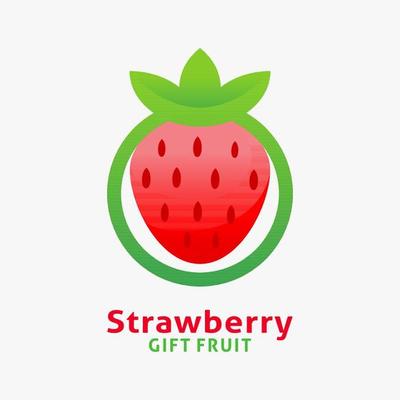 Strawberry fruit logo design with ring frame around