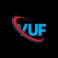 logotipo vuf. letra vuf. diseño del logotipo de la letra vuf. logotipo de iniciales vuf vinculado con círculo y logotipo de monograma en mayúsculas. tipografía vuf para tecnología, negocios y marca inmobiliaria. vector