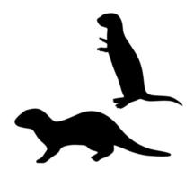 Otters silhouette in different poses, vector illustrations isolated on white background.