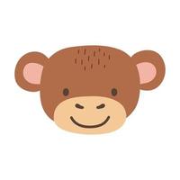 Cute portrait monkey head in flat style. Drawing animal face isolated on white. Vector illustration for kids poster and card. Jungle animal