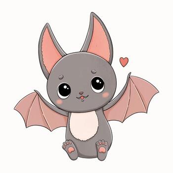 Halloween cute grey bat with heart vector illustration