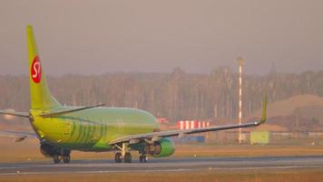 NOVOSIBIRSK, RUSSIAN FEDERATION JUNE 17, 2020 - Airbus A320 of S7 Airlines departure from Tolmachevo International Airport, Novosibirsk. Airliner speed before takeoff video