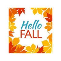 Congratulations Autumn. Vector illustrations with simple pictures. Hello fall. Yellow orange leaves frame