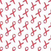 Vector repeating seamless pattern isolated on a white background. Red Ribbon health aids, cancer awareness backdrop. Flat design.