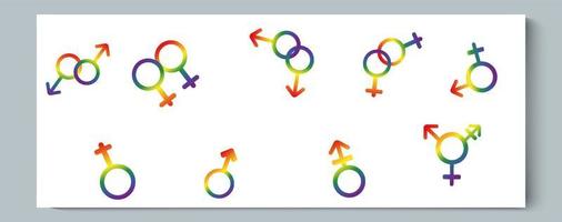 Set of Gender, LGBT Rainbow Gradient Symbol on White background vector