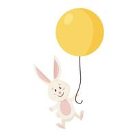 Bunny Character. Flying and Smile Funny, Happy Easter Cartoon Rabbit with Balloon vector