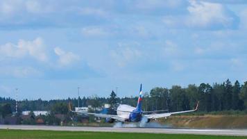 MOSCOW, RUSSIAN FEDERATION SEPTEMBER 12, 2020 - Aeroflot Russian Airlines Boeing 737 airliner VQ BWF named S. Eisenstein landing at Sheremetyevo International airport video