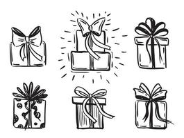 conjunto de cajas de regalo, ilustraciones dibujadas a mano. vector