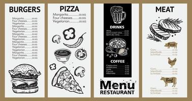 Menu template design for restaurant, sketch illustration. Vector. vector