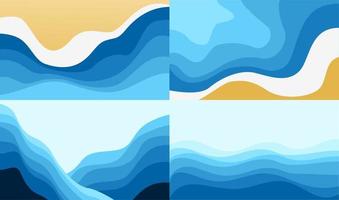 set vector blue water wave shape layer concept zigzag pattern abstract background flat design illustration style