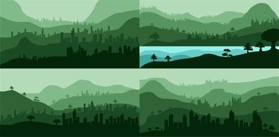 set beautiful landscape, misty fog on mountain slopes. abstract gradient background, vector illustration.