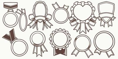 Eleven medals Hand drawn set medal drawing on white background. vector