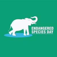 National Endangered Species Day vector with green silhouette of elephant, giraffe and rhino icon vector. Set of wild animal silhouettes. Simple and elegant design