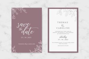 conjunto de invitación de boda con color simple y marrón vector