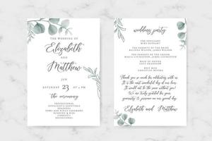 Wedding invitation green leaves vector