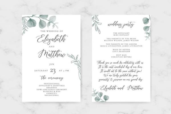 Wedding invitation green leaves