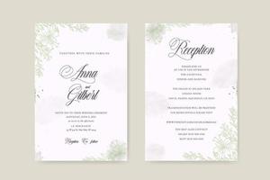 Wedding invitation template with green watercolor leaves vector