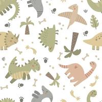 vector seamless pattern with cute dinos