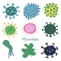 conjunto de lindos microbios de dibujos animados. se puede utilizar en la información del tema infantil vector