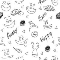 Seamless childish emotion pattern. Line art vector drawing