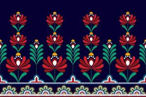 ikat floral étnico diseño de patrón textil sin costuras. alfombra de tela azteca adornos de mandala decoraciones textiles papel tapiz. fondo de vector de bordado tradicional con motivo de flor nativa boho tribal