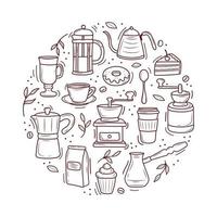 lindo diseño de café o iconos en patrones sin fisuras vector