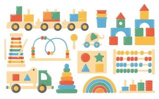 Children's wooden toys for Montessori games. vector