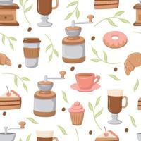 cute coffee design or icons in seamless pattern vector