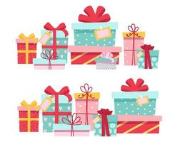 conjunto vectorial de varias cajas de regalo. diseño plano. vector