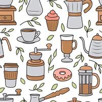 lindo diseño de café o iconos en patrones sin fisuras vector