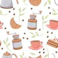 cute coffee design or icons in seamless pattern vector