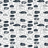 pattern of hand drawn meat products. illustration drawn in doodle style vector