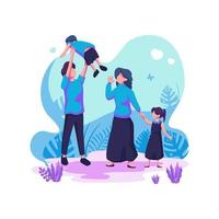 Mother father with daughter son holding hands flat style illustration vector