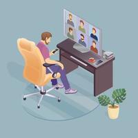 Man Working from Home. Conference Video Call. vector