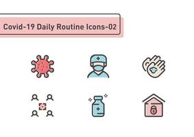 Covid-19 daily routine flat line icon set isolated on white background vector