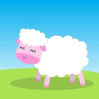 Cute white and pink sheep, vector illustration. Doodle cartoon print. Sheep with closed eyes, sunny day. Girl or boy baby shower or nursery decor. Design for baby, kids poster, card, invitation