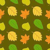 Seamless pattern with colorful autumn leaves. Fall background. Birch, maple and oak. Yellow, green and orange colors. Print for fabric, wallpaper, textile, gift wrap and clothes. Endless design
