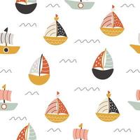 Cute baby sea boats on a seamless pattern. Vector print for fabric or wrapper