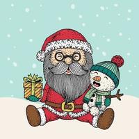 Santa claus and snowman in christmas,Hand drawn vector