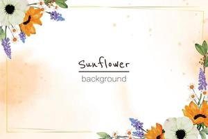 watercoolor yellow sunflower and white anemone flower bouquet banner background