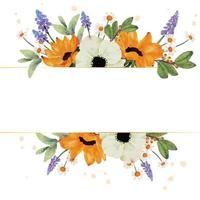 Webwatercolor yellow sunflower and white anemone flower bouquet wreath frame banner background vector