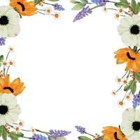 watercoolor yellow sunflower and white anemone flower bouquet banner background vector