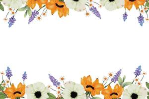 fondo de banner de ramo de flores de anémona blanca y girasol amarillo watercoolor vector