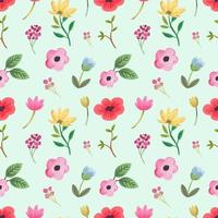 Colorful Floral Gouache Seamless Pattern with Green Background vector